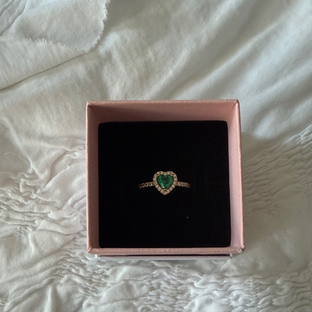 Pandora Green Heart Ring with Silver Accents